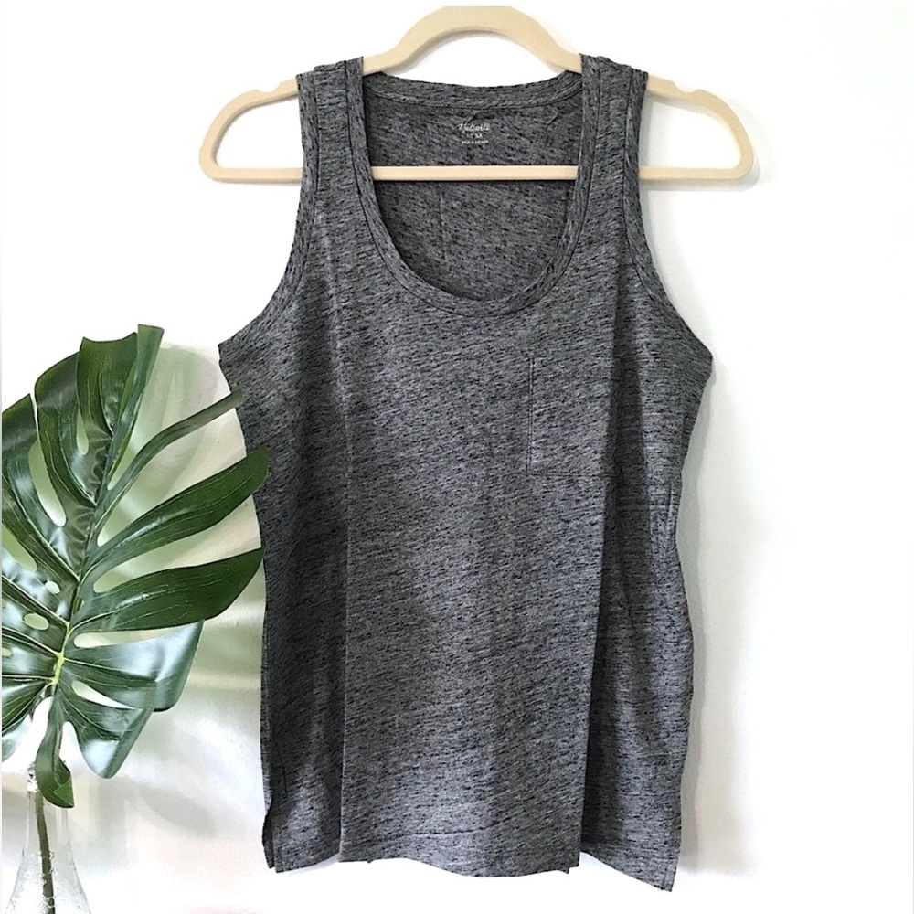 Madewell Slub Knit Tank Top Heather Gray Scoop Neck Pocket Tank